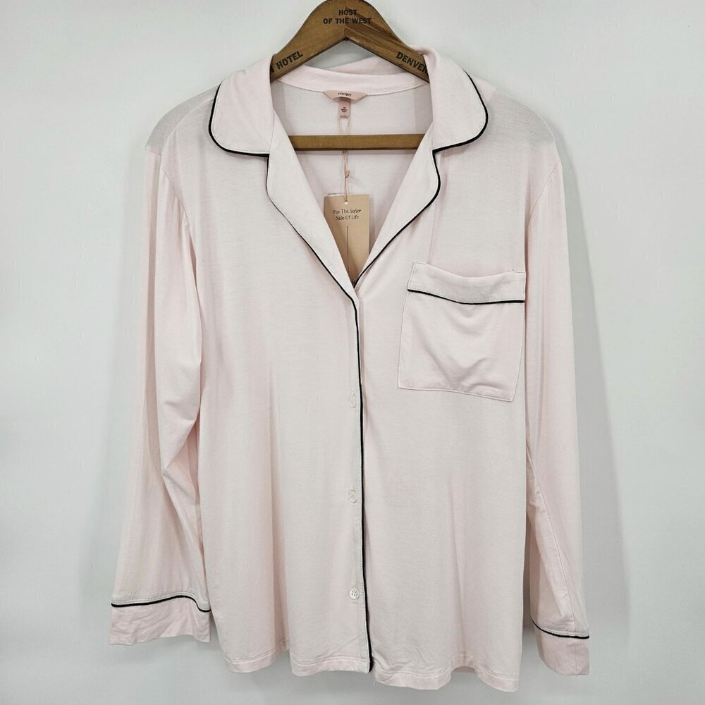 New Eberjey Long Sleeve PJ Top Only Womens XS Gisele Pink Black